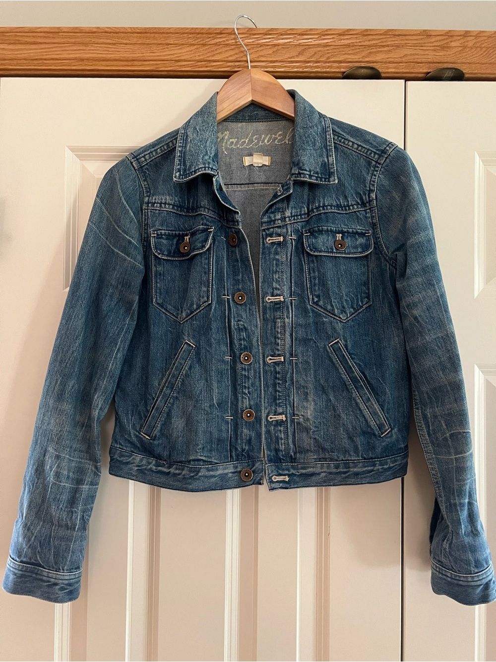 Madewell Distressed Blue Denim Trucker Jacket
